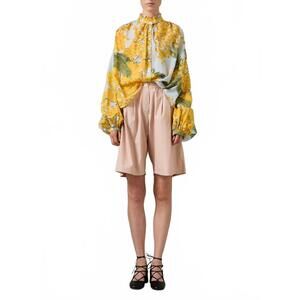 NEW THIERRY COLSON slava cotton blouse in yellow/storm blue